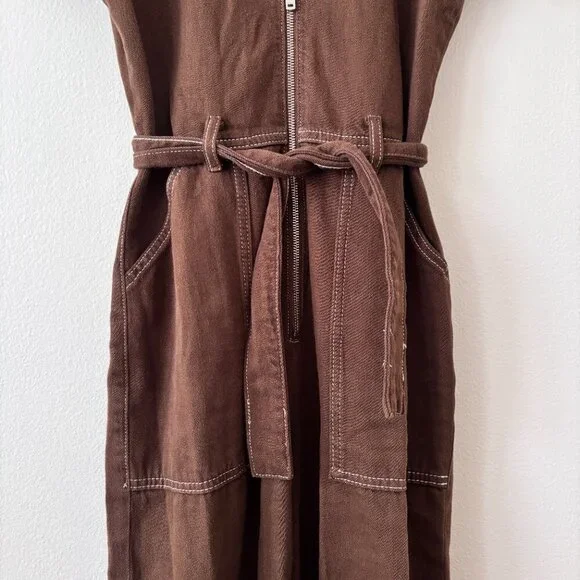 Reformation Jeans Cassidy Chocolate Brown Denim Jumpsuit - Picture 9 of 12